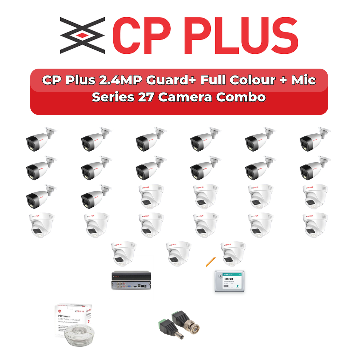 CP Plus 27 Camera 2.4MP HD CCTV Combo Kit | Guard+ Full Colour + Mic | 32CH XVR / DVR | 1ร4TB + 1ร6TB HDD 1 CP Plus 27 Camera 2.4MP HD CCTV Combo Kit | Guard+ Full Colour + Mic | 32CH XVR / DVR | 1ร4TB + 1ร6TB HDD