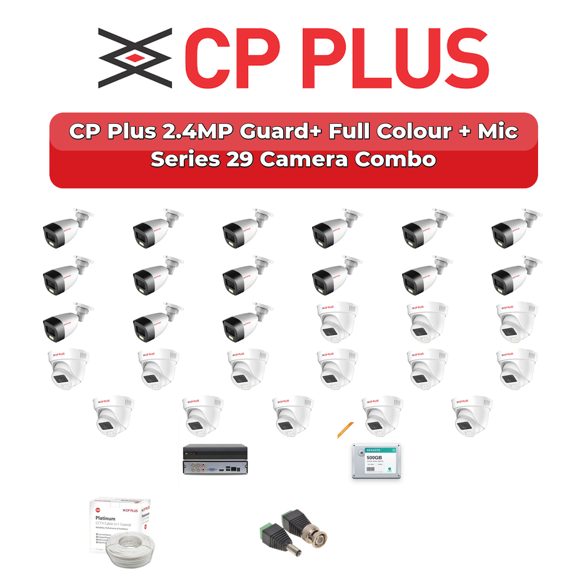 CP Plus 29 Camera 2.4MP HD CCTV Combo Kit | Guard+ Full Colour + Mic | 32CH XVR / DVR | 2×6TB HDD 1 CP Plus 29 Camera 2.4MP HD CCTV Combo Kit | Guard+ Full Colour + Mic | 32CH XVR / DVR | 2×6TB HDD