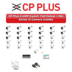 CP Plus 31 Camera 2.4MP HD CCTV Combo Kit | Guard+ Full Colour + Mic | 32CH XVR / DVR | 2×6TB HDD