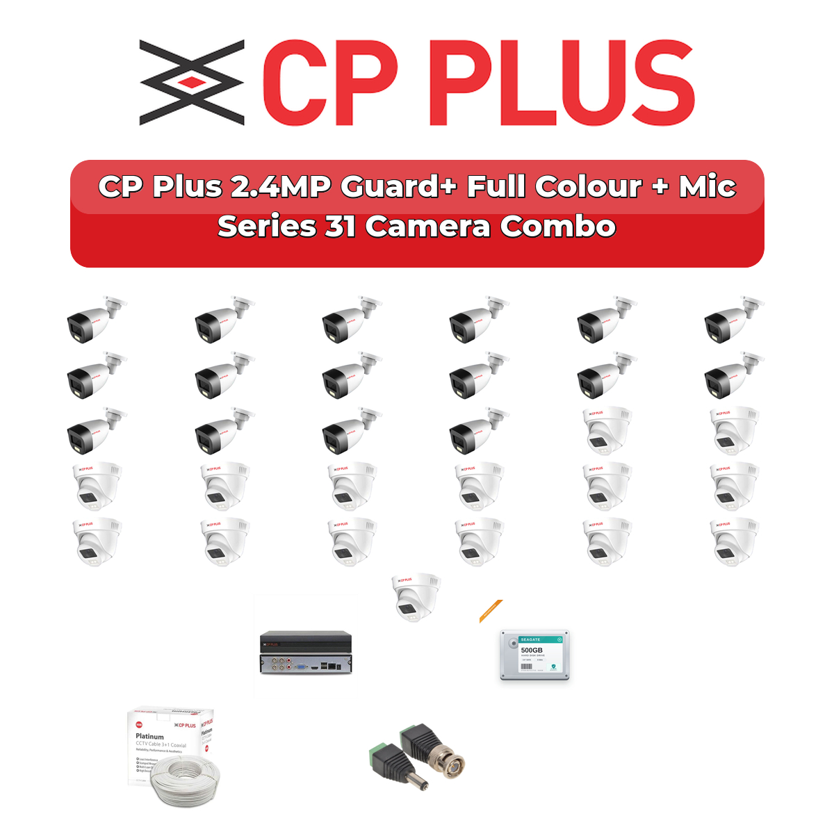 CP Plus 31 Camera 2.4MP HD CCTV Combo Kit | Guard+ Full Colour + Mic | 32CH XVR / DVR | 2×6TB HDD 1 CP Plus 31 Camera 2.4MP HD CCTV Combo Kit | Guard+ Full Colour + Mic | 32CH XVR / DVR | 2×6TB HDD