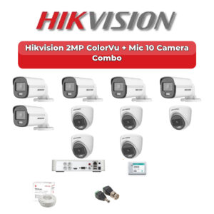 Hikvision 10 Camera 2MP HD CCTV Combo Kit | ColorVu + Mic | 16CH XVR / DVR | 2TB HDD