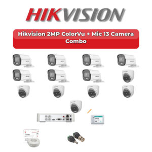 Hikvision 13 Camera 2MP HD CCTV Combo Kit | ColorVu + Mic | 16CH XVR / DVR | 4TB HDD