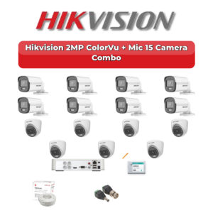 Hikvision 15 Camera 2MP HD CCTV Combo Kit | ColorVu + Mic | 16CH XVR / DVR | 4TB HDD