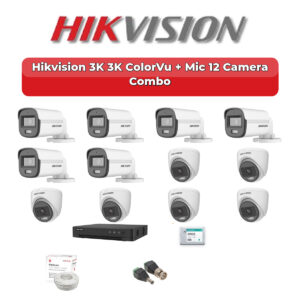 Hikvision 12 Camera 3K HD CCTV Combo Kit | 3K ColorVu + Mic | 16CH XVR / DVR | 2TB HDD