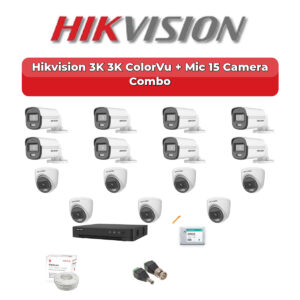Hikvision 15 Camera 3K HD CCTV Combo Kit | 3K ColorVu + Mic | 16CH XVR / DVR | 4TB HDD