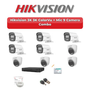 Hikvision 9 Camera 3K HD CCTV Combo Kit | 3K ColorVu + Mic | 16CH XVR / DVR | 2TB HDD