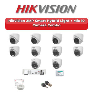 Hikvision 10 Camera 2MP HD CCTV Combo Kit | Smart Hybrid Light + Mic | 16CH XVR / DVR | 2TB HDD