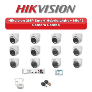 Hikvision 12 Camera 2MP HD CCTV Combo Kit | Smart Hybrid Light + Mic | 16CH XVR / DVR | 2TB HDD