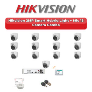 Hikvision 13 Camera 2MP HD CCTV Combo Kit | Smart Hybrid Light + Mic | 16CH XVR / DVR | 4TB HDD
