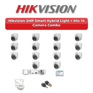 Hikvision 14 Camera 2MP HD CCTV Combo Kit | Smart Hybrid Light + Mic | 16CH XVR / DVR | 4TB HDD