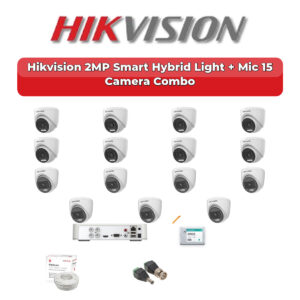 Hikvision 15 Camera 2MP HD CCTV Combo Kit | Smart Hybrid Light + Mic | 16CH XVR / DVR | 4TB HDD