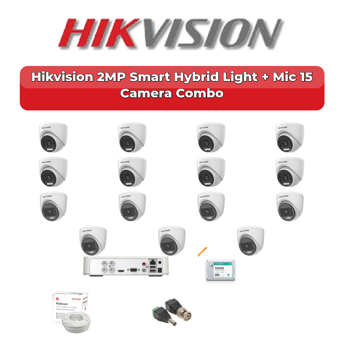 Hikvision 15 Camera 2MP HD CCTV Combo Kit | Smart Hybrid Light + Mic | 16CH XVR / DVR | 4TB HDD 1 Hikvision 15 Camera 2MP HD CCTV Combo Kit | Smart Hybrid Light + Mic | 16CH XVR / DVR | 4TB HDD