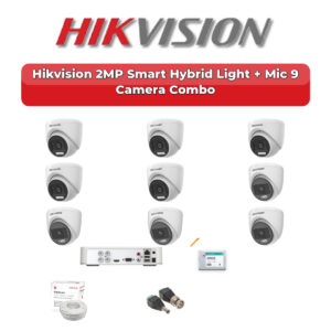 Hikvision 9 Camera 2MP HD CCTV Combo Kit | Smart Hybrid Light + Mic | 16CH XVR / DVR | 2TB HDD