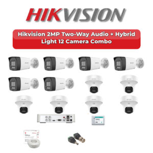 Hikvision 12 Camera 2MP HD CCTV Combo Kit | Two-Way Audio + Hybrid Light | 16CH XVR / DVR | 2TB HDD