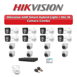 Hikvision 16 Camera 4MP HD CCTV Combo Kit | Smart Hybrid Light + Mic | 16CH XVR / DVR | 4TB HDD