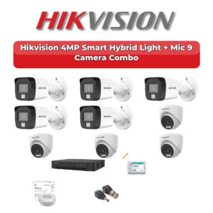Hikvision 9 Camera 4MP HD CCTV Combo Kit | Smart Hybrid Light + Mic | 16CH XVR / DVR | 2TB HDD