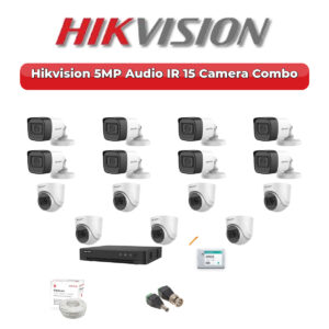 Hikvision 15 Camera 5MP HD CCTV Combo Kit | Audio IR | 16CH XVR / DVR | 4TB HDD