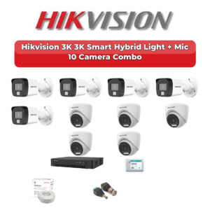Hikvision 10 Camera 3K HD CCTV Combo Kit | 3K Smart Hybrid Light + Mic | 16CH XVR / DVR | 2TB HDD