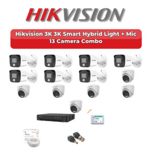Hikvision 13 Camera 3K HD CCTV Combo Kit | 3K Smart Hybrid Light + Mic | 16CH XVR / DVR | 4TB HDD