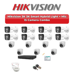 Hikvision 15 Camera 3K HD CCTV Combo Kit | 3K Smart Hybrid Light + Mic | 16CH XVR / DVR | 4TB HDD