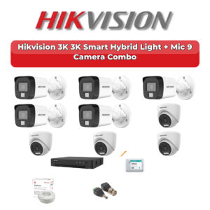 Hikvision 9 Camera 3K HD CCTV Combo Kit | 3K Smart Hybrid Light + Mic | 16CH XVR / DVR | 2TB HDD