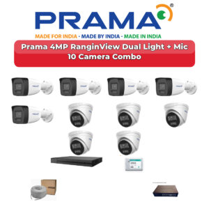 Prama 10 Camera 4MP IP CCTV Combo Kit | RanginView Dual Light + Mic | 16CH NVR | 2TB HDD