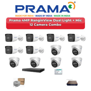 Prama 12 Camera 4MP IP CCTV Combo Kit | RanginView Dual Light + Mic | 16CH NVR | 2TB HDD
