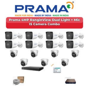 Prama 15 Camera 4MP IP CCTV Combo Kit | RanginView Dual Light + Mic | 16CH NVR | 4TB HDD