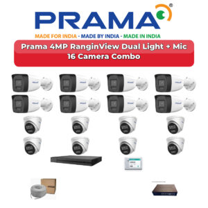Prama 16 Camera 4MP IP CCTV Combo Kit | RanginView Dual Light + Mic | 16CH NVR | 4TB HDD