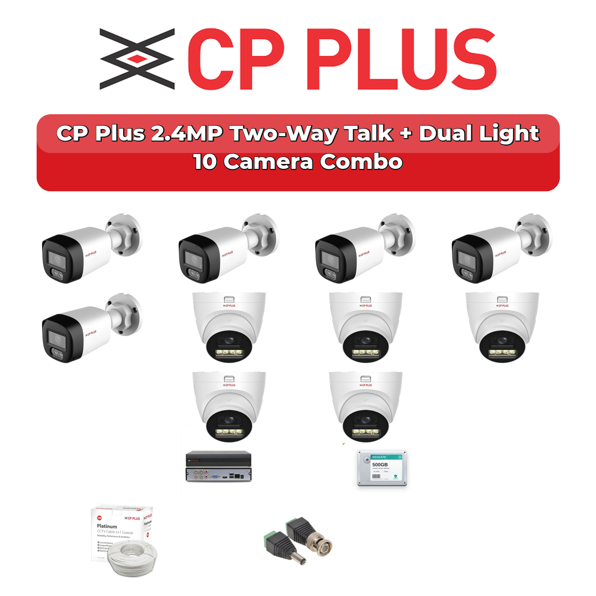 CP Plus 10 Camera 2.4MP HD CCTV Combo Kit | Two-Way Talk + Dual Light | 16CH XVR / DVR | 2TB HDD 1 CP Plus 10 Camera 2.4MP HD CCTV Combo Kit | Two-Way Talk + Dual Light | 16CH XVR / DVR | 2TB HDD