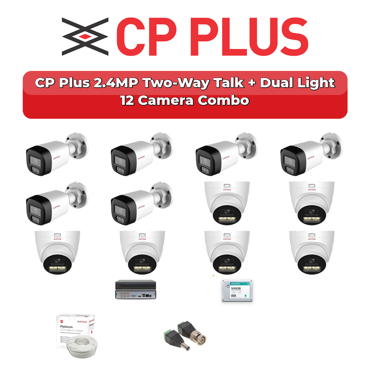 CP Plus 12 Camera 2.4MP HD CCTV Combo Kit | Two-Way Talk + Dual Light | 16CH XVR / DVR | 2TB HDD 1 CP Plus 12 Camera 2.4MP HD CCTV Combo Kit | Two-Way Talk + Dual Light | 16CH XVR / DVR | 2TB HDD