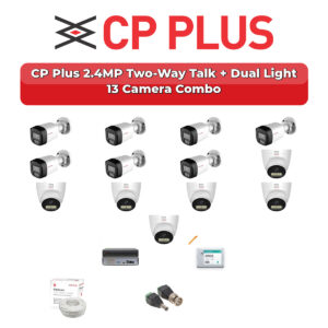 CP Plus 13 Camera 2.4MP HD CCTV Combo Kit | Two-Way Talk + Dual Light | 16CH XVR / DVR | 4TB HDD