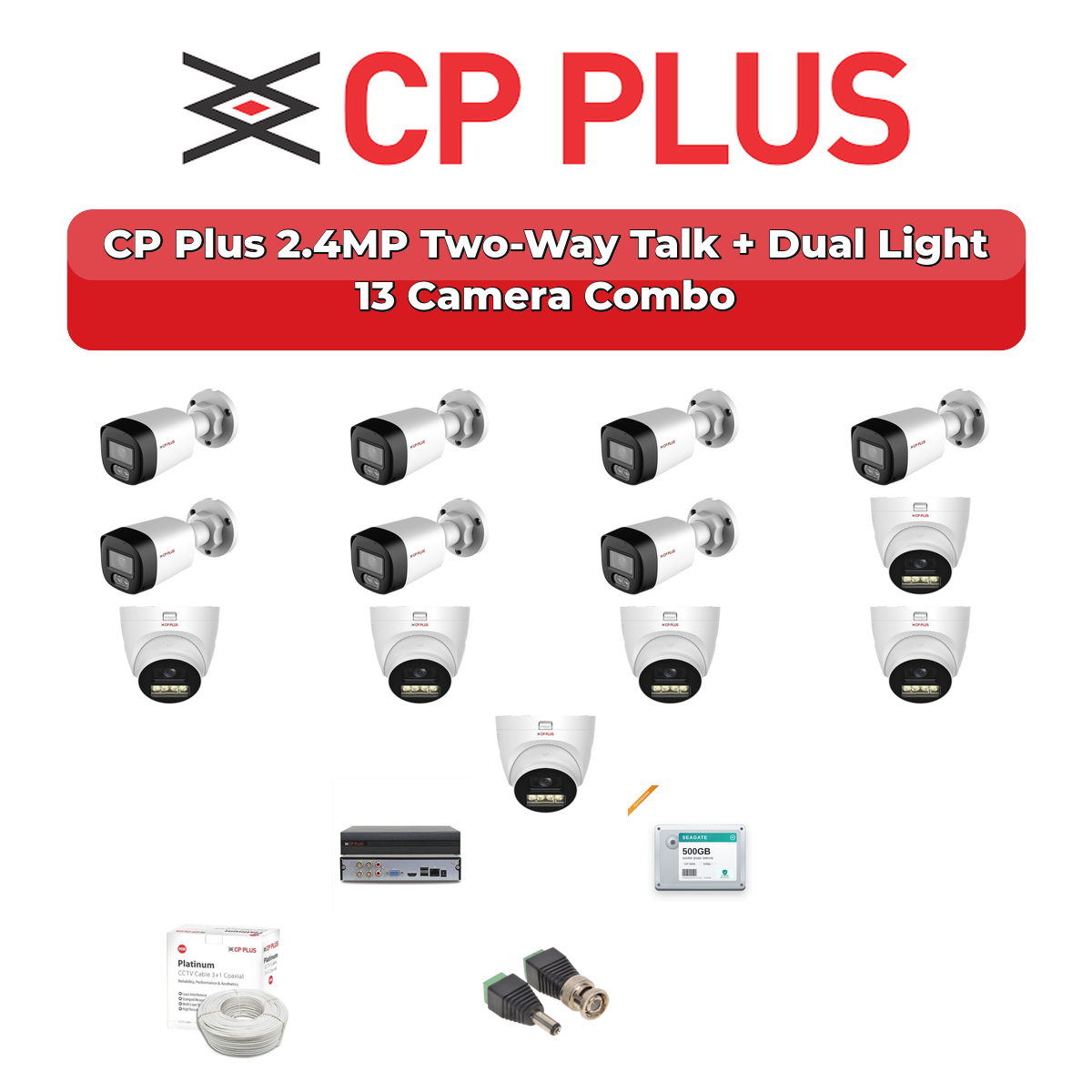 CP Plus 13 Camera 2.4MP HD CCTV Combo Kit | Two-Way Talk + Dual Light | 16CH XVR / DVR | 4TB HDD 1 CP Plus 13 Camera 2.4MP HD CCTV Combo Kit | Two-Way Talk + Dual Light | 16CH XVR / DVR | 4TB HDD