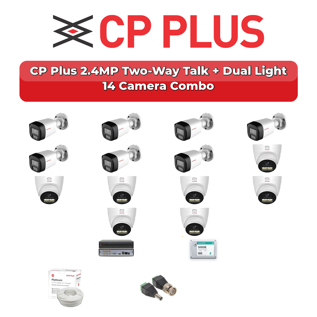 CP Plus 14 Camera 2.4MP HD CCTV Combo Kit | Two-Way Talk + Dual Light | 16CH XVR / DVR | 4TB HDD 1 CP Plus 14 Camera 2.4MP HD CCTV Combo Kit | Two-Way Talk + Dual Light | 16CH XVR / DVR | 4TB HDD