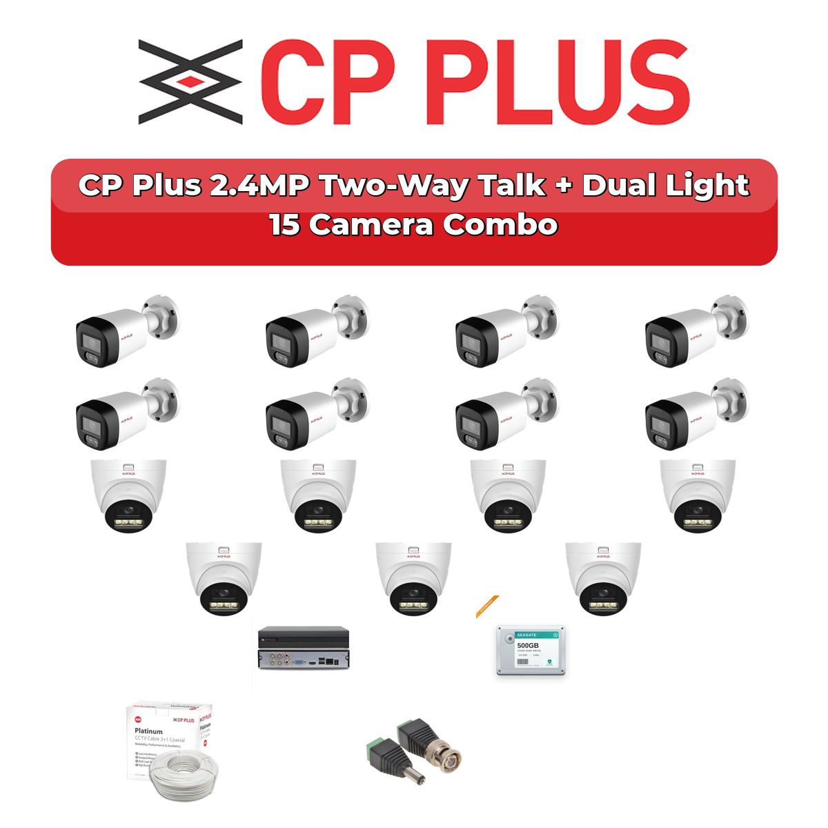 CP Plus 15 Camera 2.4MP HD CCTV Combo Kit | Two-Way Talk + Dual Light | 16CH XVR / DVR | 4TB HDD 1 CP Plus 15 Camera 2.4MP HD CCTV Combo Kit | Two-Way Talk + Dual Light | 16CH XVR / DVR | 4TB HDD