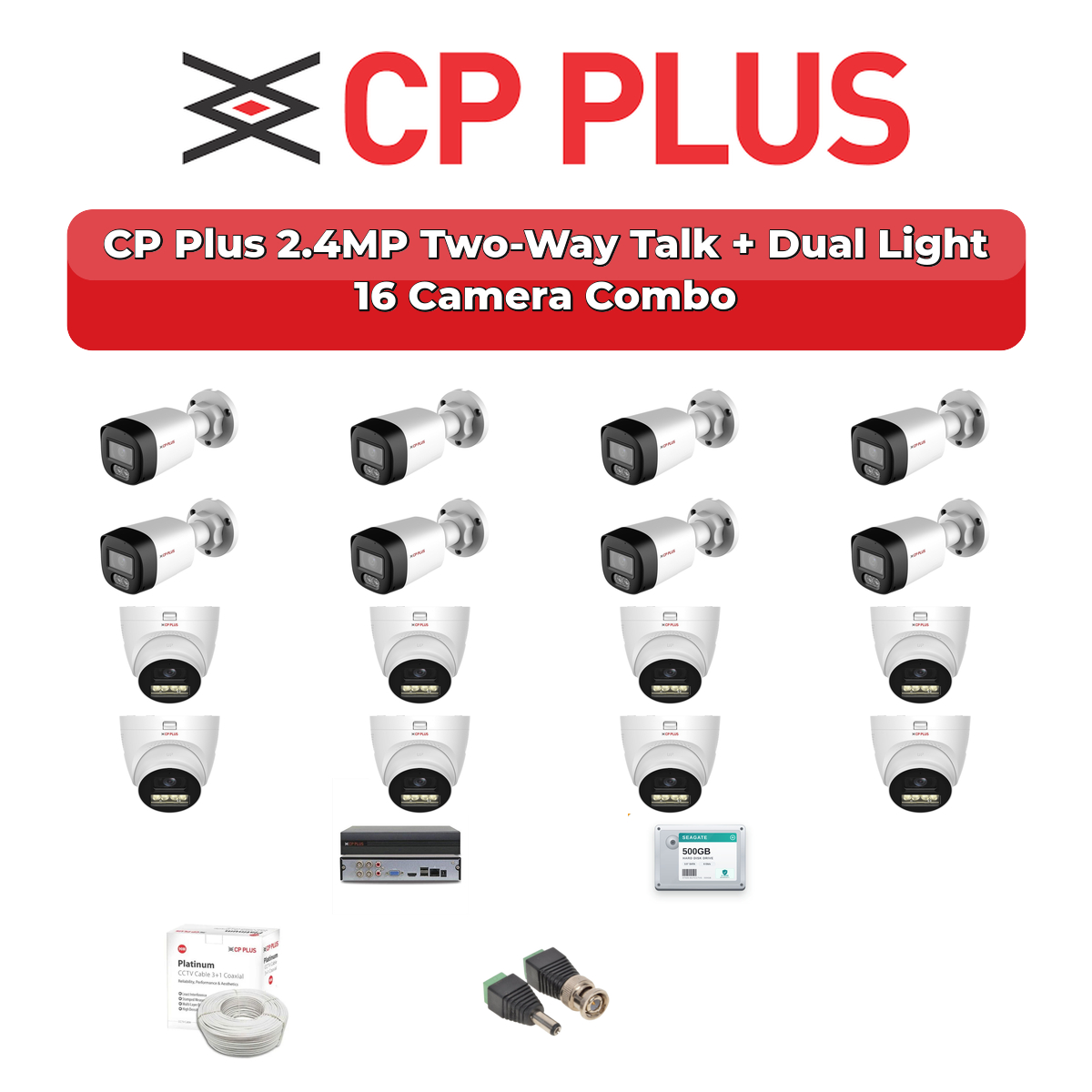 CP Plus 16 Camera 2.4MP HD CCTV Combo Kit | Two-Way Talk + Dual Light | 16CH XVR / DVR | 4TB HDD 1 CP Plus 16 Camera 2.4MP HD CCTV Combo Kit | Two-Way Talk + Dual Light | 16CH XVR / DVR | 4TB HDD