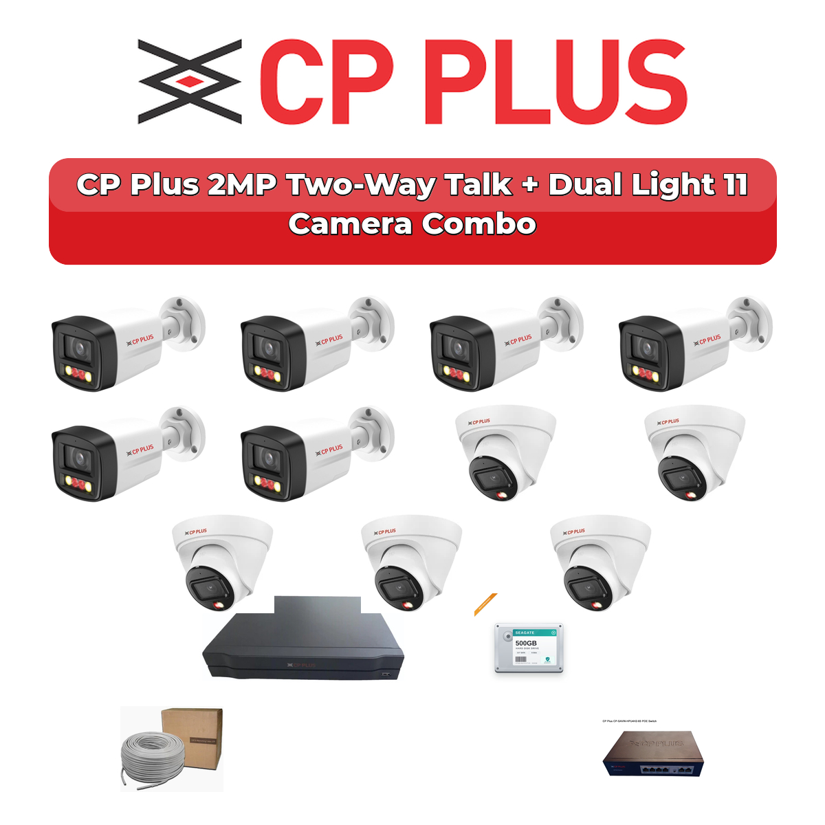 CP Plus 11 Camera 2MP IP CCTV Combo Kit | Two-Way Talk + Dual Light | 16CH NVR | 2TB HDD 1 CP Plus 11 Camera 2MP IP CCTV Combo Kit | Two-Way Talk + Dual Light | 16CH NVR | 2TB HDD