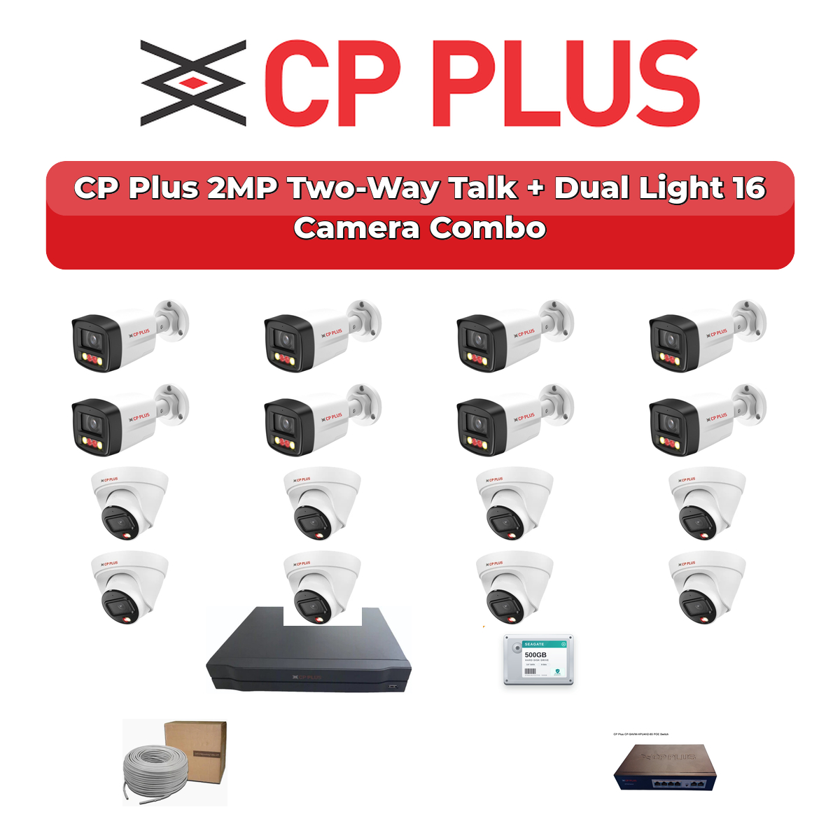 CP Plus 16 Camera 2MP IP CCTV Combo Kit | Two-Way Talk + Dual Light | 16CH NVR | 4TB HDD 1 CP Plus 16 Camera 2MP IP CCTV Combo Kit | Two-Way Talk + Dual Light | 16CH NVR | 4TB HDD