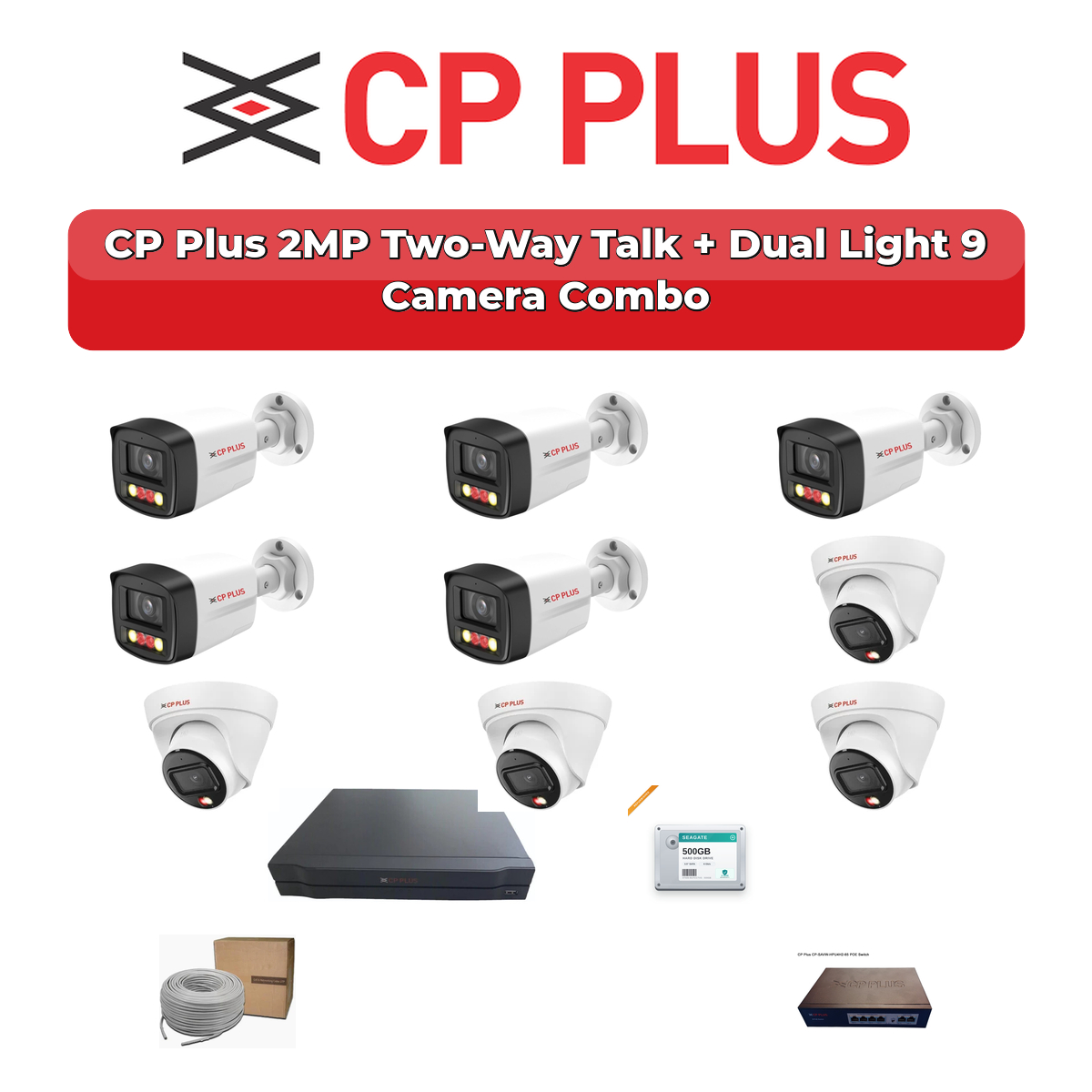 CP Plus 9 Camera 2MP IP CCTV Combo Kit | Two-Way Talk + Dual Light | 16CH NVR | 2TB HDD 1 CP Plus 9 Camera 2MP IP CCTV Combo Kit | Two-Way Talk + Dual Light | 16CH NVR | 2TB HDD