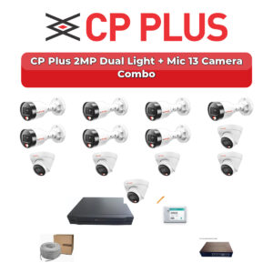CP Plus 13 Camera 2MP IP CCTV Combo Kit | Dual Light + Mic | 16CH NVR | 4TB HDD