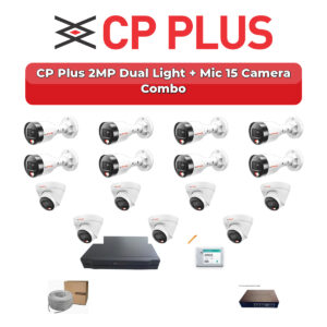 CP Plus 15 Camera 2MP IP CCTV Combo Kit | Dual Light + Mic | 16CH NVR | 4TB HDD