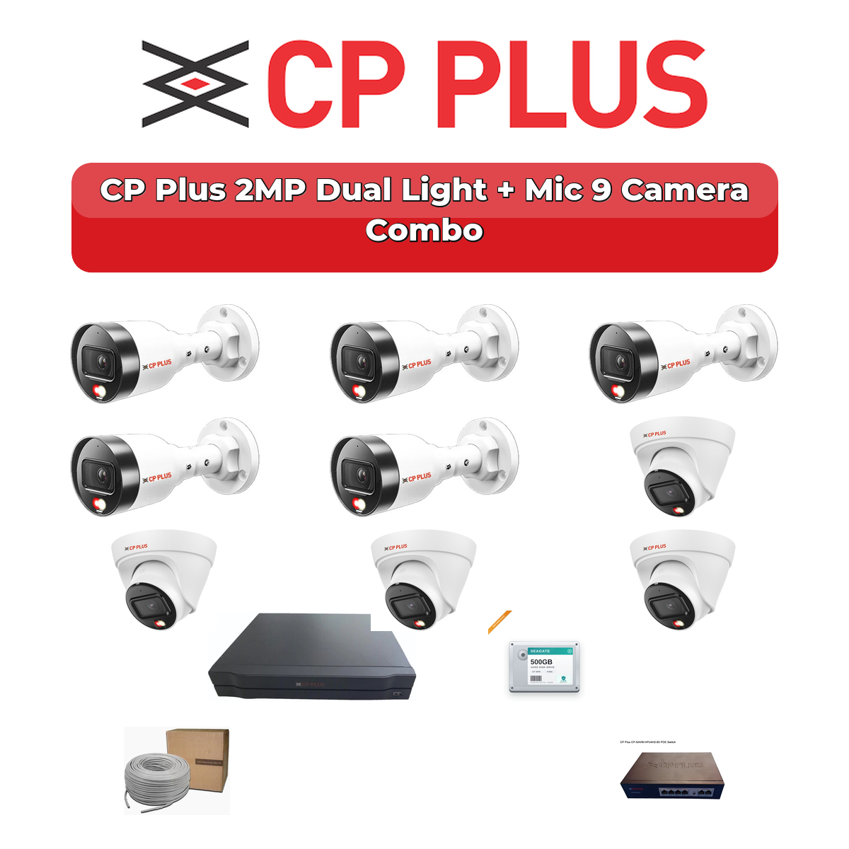 CP Plus 9 Camera 2MP IP CCTV Combo Kit | Dual Light + Mic | 16CH NVR | 2TB HDD 1 CP Plus 9 Camera 2MP IP CCTV Combo Kit | Dual Light + Mic | 16CH NVR | 2TB HDD