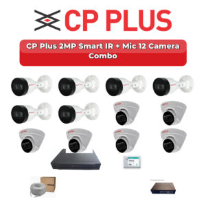 CP Plus 12 Camera 2MP IP CCTV Combo Kit | Smart IR + Mic | 16CH NVR | 2TB HDD