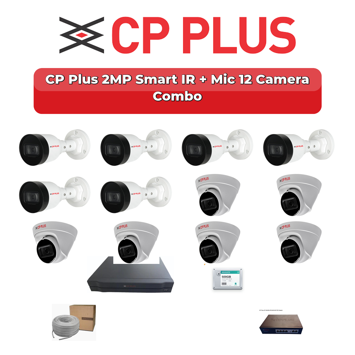 CP Plus 12 Camera 2MP IP CCTV Combo Kit | Smart IR + Mic | 16CH NVR | 2TB HDD 1 CP Plus 12 Camera 2MP IP CCTV Combo Kit | Smart IR + Mic | 16CH NVR | 2TB HDD