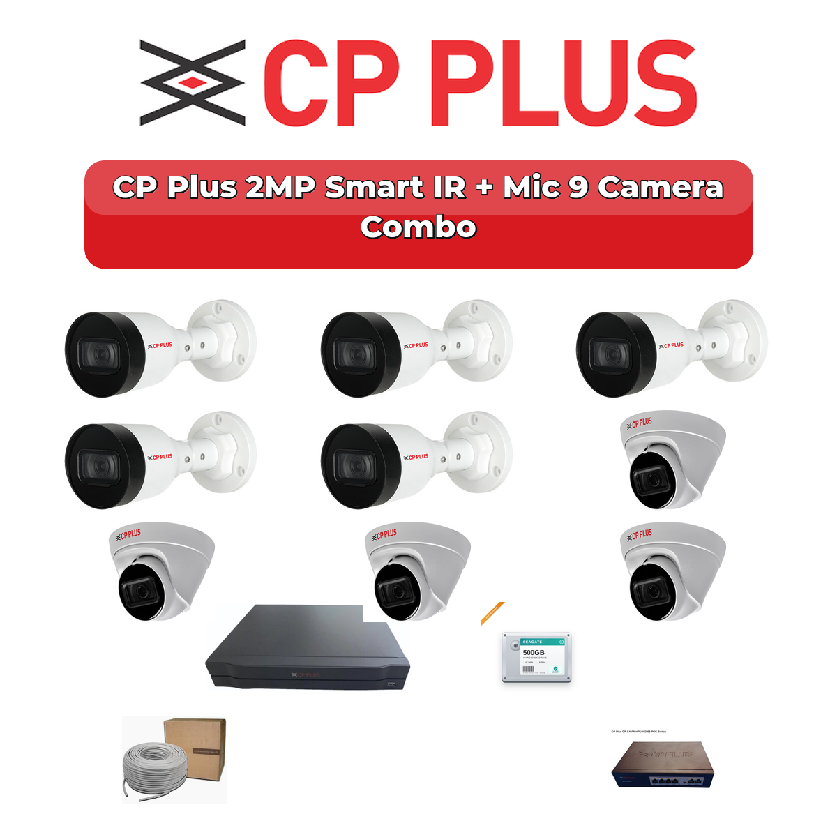 CP Plus 9 Camera 2MP IP CCTV Combo Kit | Smart IR + Mic | 16CH NVR | 2TB HDD 1 CP Plus 9 Camera 2MP IP CCTV Combo Kit | Smart IR + Mic | 16CH NVR | 2TB HDD