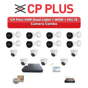 CP Plus 15 Camera 4MP IP CCTV Combo Kit | Dual Light + WDR + Mic | 16CH NVR | 4TB HDD
