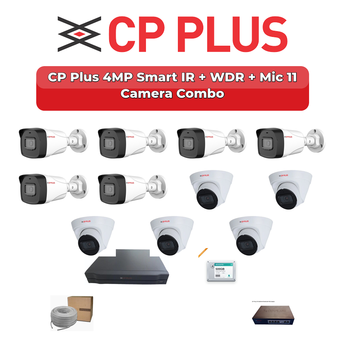 CP Plus 11 Camera 4MP IP CCTV Combo Kit | Smart IR + WDR + Mic | 16CH NVR | 2TB HDD 1 CP Plus 11 Camera 4MP IP CCTV Combo Kit | Smart IR + WDR + Mic | 16CH NVR | 2TB HDD