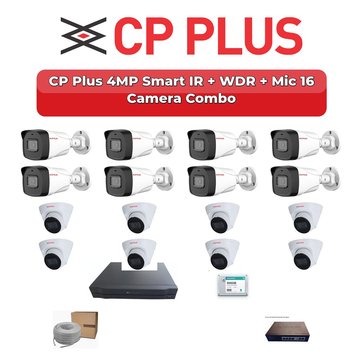 CP Plus 16 Camera 4MP IP CCTV Combo Kit | Smart IR + WDR + Mic | 16CH NVR | 4TB HDD 1 CP Plus 16 Camera 4MP IP CCTV Combo Kit | Smart IR + WDR + Mic | 16CH NVR | 4TB HDD