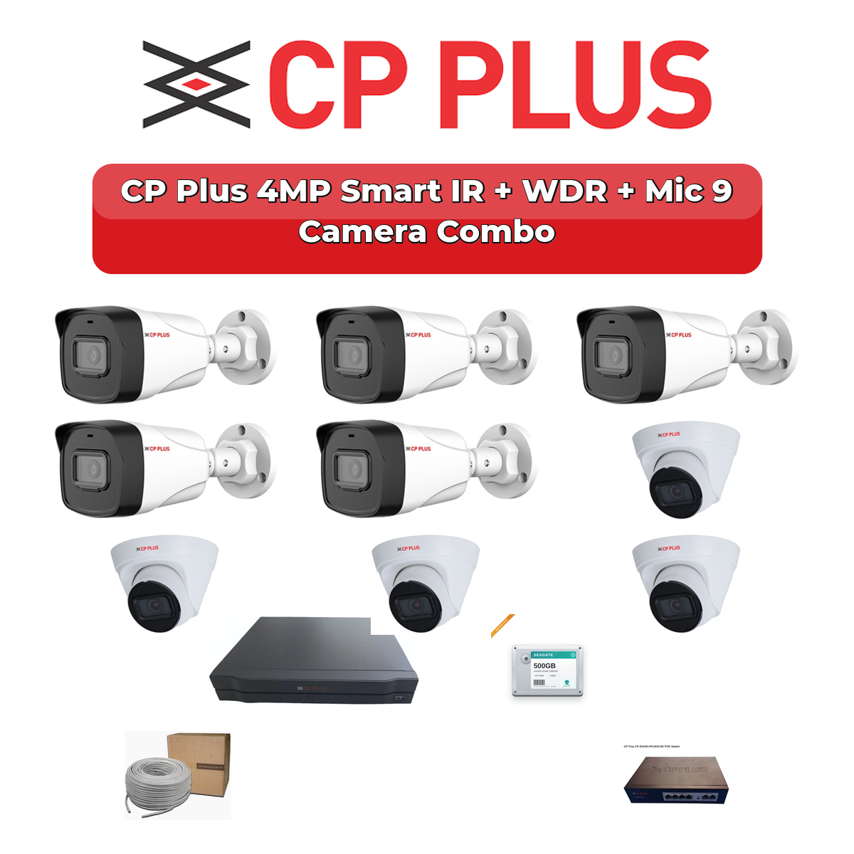 CP Plus 9 Camera 4MP IP CCTV Combo Kit | Smart IR + WDR + Mic | 16CH NVR | 2TB HDD 1 CP Plus 9 Camera 4MP IP CCTV Combo Kit | Smart IR + WDR + Mic | 16CH NVR | 2TB HDD