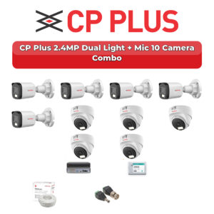 CP Plus 10 Camera 2.4MP HD CCTV Combo Kit | Dual Light + Mic | 16CH XVR / DVR | 2TB HDD